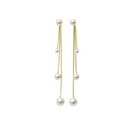 QKEPCY Boucles d'Oreilles Femme Argent 925 Créoles Perle Pendantes plaquées Or Longues Boucle d Oreille Perles Blanches Hypoallergénique Cadeau Bijoux d'Anniversaire