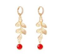 QKEPCY Boucles D'oreilles Feuille Dorée Créoles Pendantes Cristal Bijoux Femme Élégants Accessoires Brillants (Rouge)