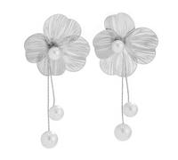 QKEPCY Boucles D'oreilles Fleur Pétale Texturé Perle Cascade Pendantes Bijoux Élégants Femme Accessoire Ornement Luxueux (Argent)