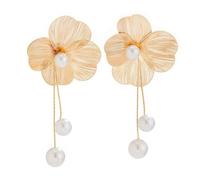 QKEPCY Boucles D'oreilles Fleur Pétale Texturé Perle Cascade Pendantes Bijoux Élégants Femme Accessoire Ornement Luxueux (Or)