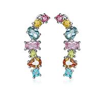 QKEPCY Boucles D'oreilles Grimpantes Cristaux Multicolores Plaqué Or Bijoux Femme Élégants Puces Oreilles Luxueuses