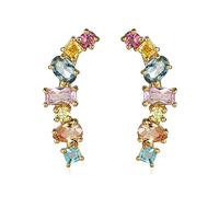 QKEPCY Boucles D'oreilles Grimpantes Cristaux Multicolores Plaqué Or Bijoux Femme Élégants Puces Oreilles Luxueuses
