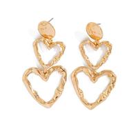 QKEPCY Boucles D'oreilles Pendantes Cœurs Superposés Texture Martelée Bijoux Élégants Accessoires Féminins (Or)