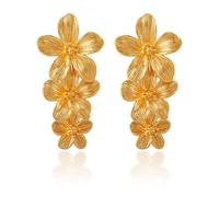 QKEPCY Boucles D'oreilles Pendantes Fleurs Cascade Longues Élégantes Bijoux Femmes Accessoires Mariage Soirée (Or)