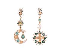 QKEPCY Boucles d'oreilles Pendantes Lune et Soleil Boucle d'oreille Asymétrique Plaqué Or Pierre de Lune Boucle d'oreille Bohème Opale Cadeau Bijoux pour Femmes Filles