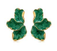 QKEPCY Boucles D'oreilles Pétales Émaillées Contour Doré Bijoux Élégants Accessoires Féminins Créations Artistiques (Vert)