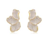 QKEPCY Boucles D'oreilles Pétales Émaillées Contour Doré Bijoux Élégants Accessoires Féminins Créations Artistiques (Blanc)