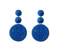 QKEPCY Boucles d'Oreilles pour Femmes Filles Raphia Faites à la Main en Paille Pendentif Boucles d'oreilles à la Main en rotin Paille Mode Boho Bijoux Cadeaux pour Les Filles (Bleu)