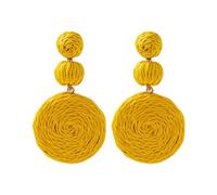 QKEPCY Boucles d'Oreilles pour Femmes Filles Raphia Faites à la Main en Paille Pendentif Boucles d'oreilles à la Main en rotin Paille Mode Boho Bijoux Cadeaux pour Les Filles (Jaune)
