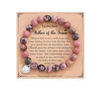 QKEPCY Bracelet Élastique Pierre Rhodonite Naturelle Perles Rondes Pendentif Cœur Argenté Bijou Artisanal Femme