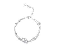 QKEPCY Bracelet en Argent Sterling 925 avec Cœurs et Étoiles Incrustées de Zirconium Bijoux Élégants pour Femmes Bracelet Ajustable pour Toutes Occasions