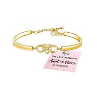 QKEPCY Bracelet Femme Coeur Bracelet d’amour Femme avec Zircone Réglable Bracelet d'Amitié Infinity Heart Bijoux Cadeaux Noël Femme Anniversaire Fête des Mères Maman (Or)