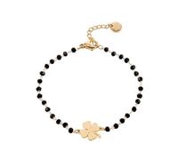 QKEPCY Bracelet Trèfle À Quatre Feuilles En Acier Inoxydable Avec Perles Noires Bijoux Élégants Pour Femmes Bracelet Chanceux Accessoire Tendance Bracelet Femme Acier Inoxydable