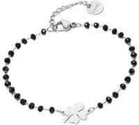 QKEPCY Bracelet Trèfle À Quatre Feuilles En Acier Inoxydable Avec Perles Noires Bijoux Élégants Pour Femmes Bracelet Chanceux Accessoire Tendance Bracelet Femme Acier Inoxydable