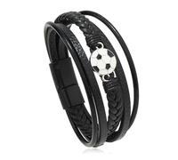 QKEPCY Bracelet Tressé Multicouche Ballon Motif Sport Bijoux Homme Cuir Fermoir Magnétique Accessoire Masculin