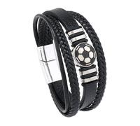 QKEPCY Bracelet Tressé Multicouche Ballon Motif Sport Bijoux Homme Cuir Fermoir Magnétique Accessoire Masculin