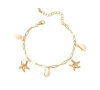 QKEPCY Bracelets de Cheville en Coquillages pour Femme Filles Boho Bijoux de Pied avec Pendentif Étoile de Mer Or Accessoires de Plage d'Été Cadeaux