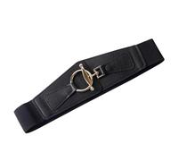 QKEPCY Ceinture Élastique Femme Boucle Circulaire Dorée Accessoire Taille Ajustable Élégant Noir Classique Décoratif