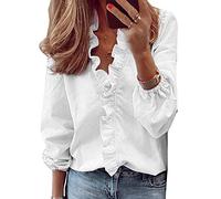 QKEPCY Chemisier pour Femme avec col en V Volants Chemise élégante à Manches Longues Mousseline Chemisier Casual Lâche Automne et Hiver Haut Décontracté pour Le Bureau (Blanc L)