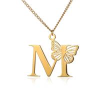 QKEPCY Collier Lettre M Papillon Pendentif Initial Chaîne Fine Bijou Personnalisé Charme Élégant Accessoire Minimaliste