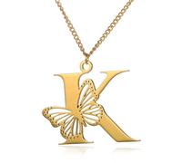 QKEPCY Collier Lettre M Papillon Pendentif Initial Chaîne Fine Bijou Personnalisé Charme Élégant Accessoire Minimaliste