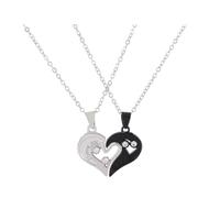 QKEPCY Collier Magnétique Cœur Puzzle Pendentif Chaîne Argenté Noir Bijou Couple Amour Romantique