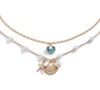 QKEPCY Collier Superposé Coquillage Étoile Mer Perle Chaîne Multicouche Bijoux Femme Pendentif Maritime Doré (Bleu)