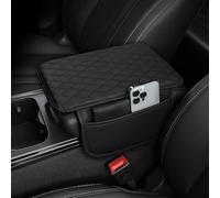 QKEPCY Coussin d'Accoudoir Voiture en Cuir avec 2 Sacs de Rangement Mousse Memoire Pad Box Confortables Housse pour Console Centrale Accoudoir Voiture pour La Plupart des Véhicules (noir)