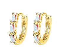 QKEPCY Créoles Ovales Opale Incrustée Bijoux Femme Boucles Oreilles Brillantes Élégantes Accessoires Argent (Or)