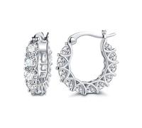 QKEPCY Créoles Rondes Brillantes Zircon Cubique Boucles D'oreilles Argent Femme Bijoux Élégants Cristal Étincelant