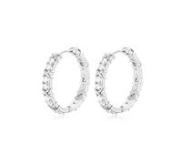 QKEPCY Créoles Rondes Pavées Cristal Brillant Boucles D'oreilles Zircon Cubique Argent Bijoux Femme Élégant Accessoire Mariage Soirée