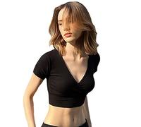 QKEPCY Debardeur Femme Col V Tank Top Court Tops sans Manche Côtelé Haut Chic Vetement Ete Tshirt Moulant Caraco Tendance Confortable Elastique