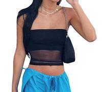 QKEPCY Debardeur Femme Tank Top Bustier Transparent Tops sans Manche Haut Chic Élégant Vetement Ete Caraco Court Tube Bandeau Mode Tendance