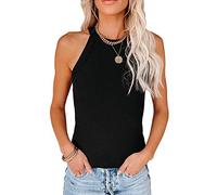 QKEPCY Debardeur Femme Tank Top Côtelé Col Halter Tops sans Manche Haut Chic Tricot Côtelé Vetement Ete Élégant Caraco Moulant Haut Basique Tshirt Casual