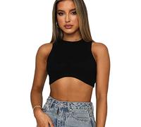 QKEPCY Débardeur Femme Tank Top Côtelé Col Montant Tops sans Manche Haut Court Chic Vetement Ete Tendance Moderne Confortable Élégant Streetwear Urbain