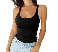 QKEPCY Débardeur Femme Tank Top Côtelé Tops sans Manche Bretelles Basique Haut Chic Élégant Vetement Été Cami Stretch Confortable Sport Quotidien Casual