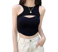 QKEPCY Débardeur Femme Tank Top Crop Court Côtelé Haut sans Manche Chic Tops sans Manche Élégant Vetement Ete Haut Côtelé Tendance Coupe Originale