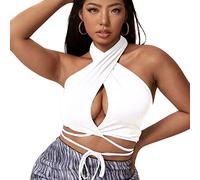 QKEPCY Debardeur Femme Tank Top Halter Croisé Tops sans Manche Haut Chic Crop Top Vetement Ete Tshirt Élégant Coton Caraco Sport Cami