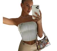 QKEPCY Debardeur Femme Tank Top Tops sans Manche Bustier Bandeau Plissé Haut Chic Élégant Texture Ondulée Caraco Court Vetement Ete Cami Tendance Moderne Tshirt Mode