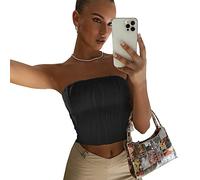 QKEPCY Debardeur Femme Tank Top Tops sans Manche Bustier Bandeau Plissé Haut Chic Élégant Texture Ondulée Caraco Court Vetement Ete Cami Tendance Moderne Tshirt Mode