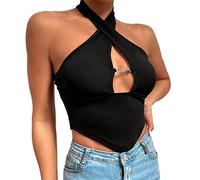QKEPCY Débardeur Femme Y2K Crop Tops sans Manches Haut Court Sexy Casual Cami Top Vintage Débardeur Top Mode Streetwear (S)