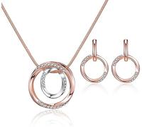QKEPCY Ensemble Bijoux Cercles Entrelacés Collier Pendentif Boucles D'oreilles Cristaux Brillants Parure Élégante