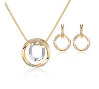 QKEPCY Ensemble Bijoux Cercles Entrelacés Collier Pendentif Boucles D'oreilles Cristaux Brillants Parure Élégante