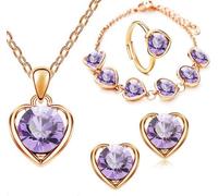 QKEPCY Ensemble Bijoux Cœur Cristal Brillant Collier Boucles D'oreilles Bracelet Bague Argenté Élégant Parure Femme