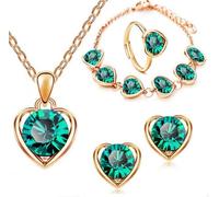 QKEPCY Ensemble Bijoux Cœur Cristal Brillant Collier Boucles D'oreilles Bracelet Bague Argenté Élégant Parure Femme
