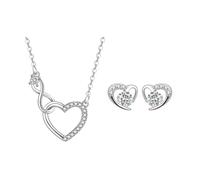 QKEPCY Ensemble Bijoux Cœur Infini Cristal Étincelant Collier Boucles D'oreilles Argent Élégant Parure Femme Romantique