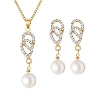 QKEPCY Ensemble Bijoux Perle Pendentif Goutte Cristal Tressé Collier Boucles D'oreilles Parure Élégante Chaîne Plaqué Or Brillante
