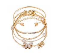QKEPCY Ensemble Bracelets Chaîne Papillon Étoile Jonc Cristal Brillant Ajustable Élégant