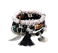 QKEPCY Ensemble Bracelets Multicouches Perles Naturelles Pompon Aile Charme Bijoux Bohème Ethnique Bracelet Empilable Femme
