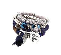 QKEPCY Ensemble Bracelets Multicouches Perles Naturelles Pompon Aile Charme Bijoux Bohème Ethnique Bracelet Empilable Femme